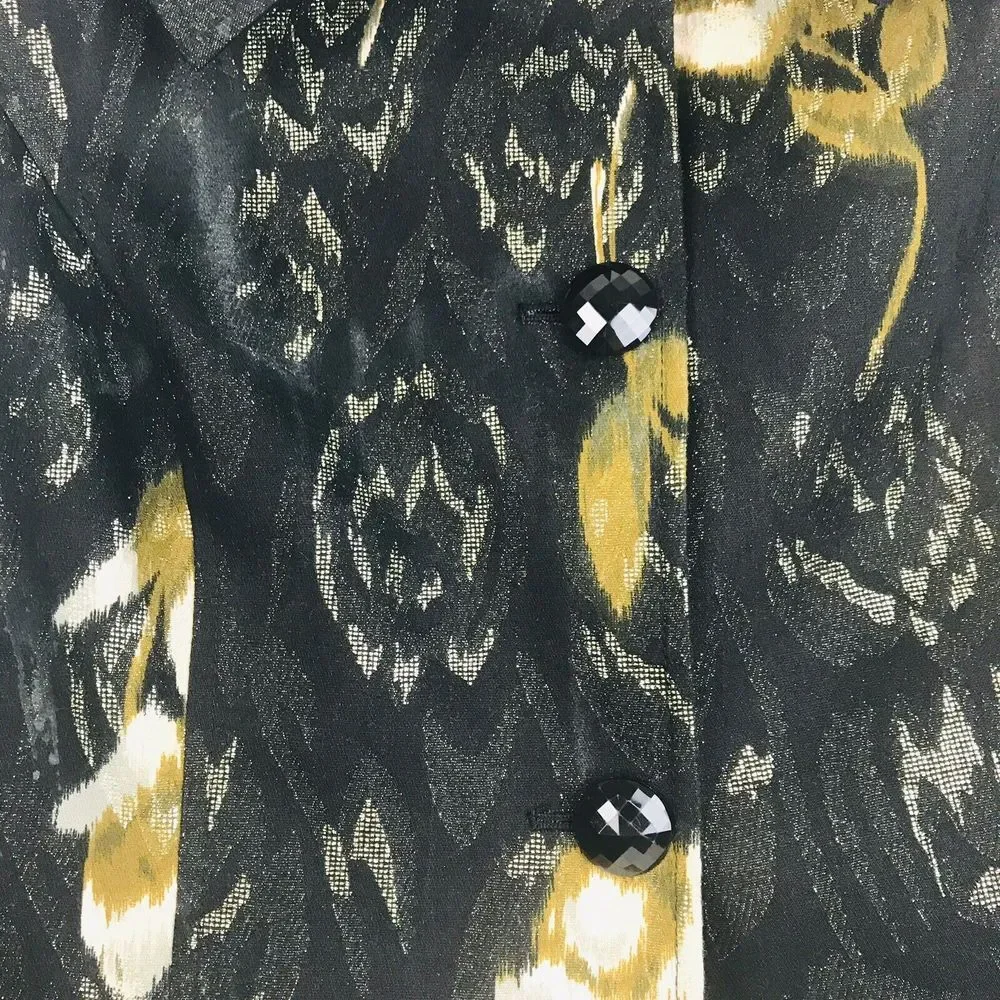 Bandolino Women's Black Gold Floral Shimmer Button‎ Front Jacket Size 6